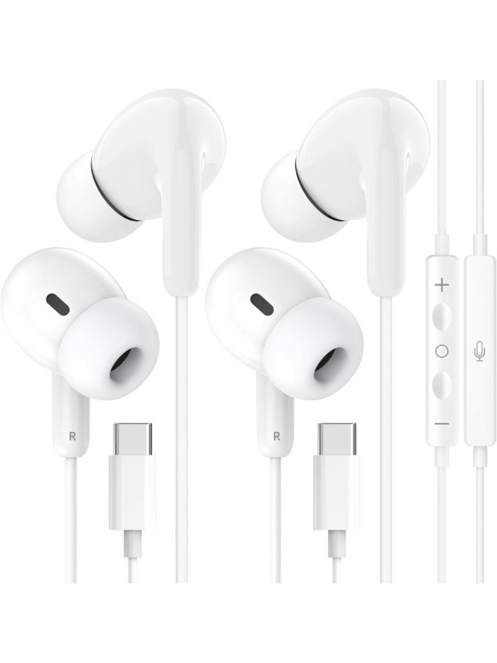 2-Pack USB-C Wired Earbuds Headphones for iPhone 15/16/17 & All USB-C Devices